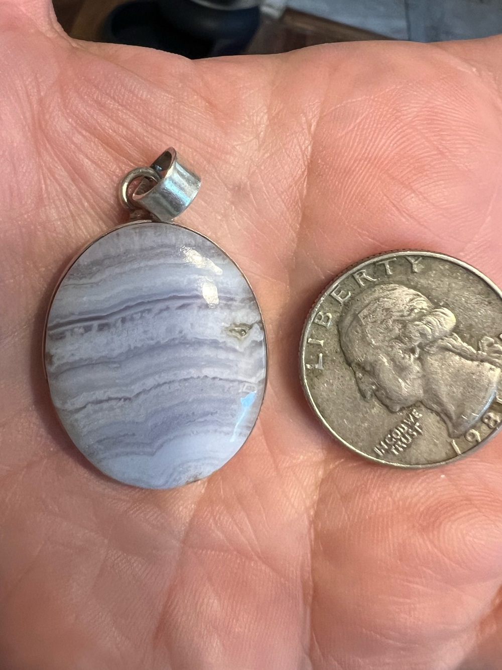 Blue Lace Agate Oval Pendant